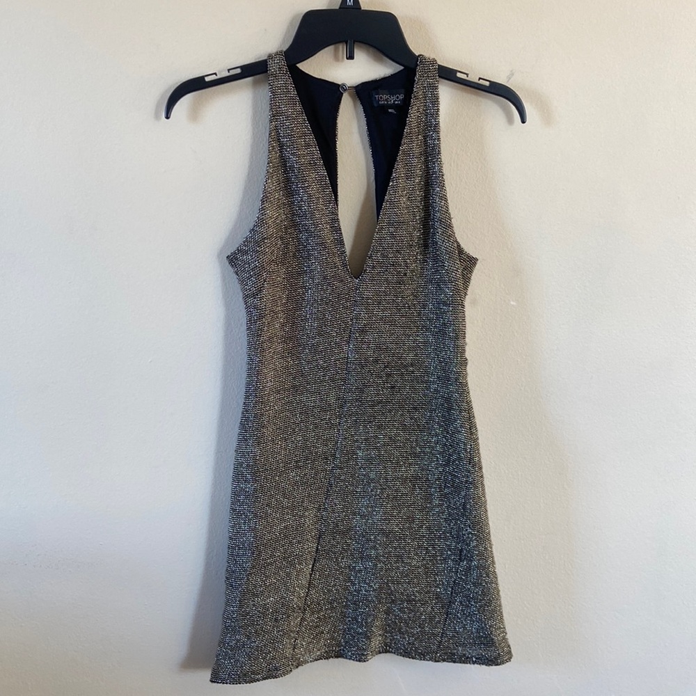 Topshop Gold Black Metallic Mini Dress US 2 Cutout Back Cocktail Party Y2K